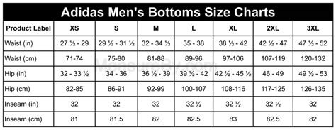 Adidas pants size chart